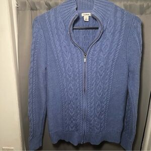 L.L. Bean Women's Preppy Zip-Up Blue Cotton Academia Cable Knit Sweater Size S